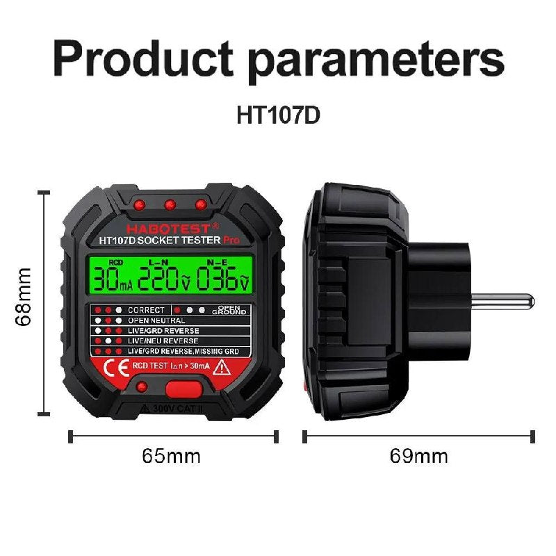 Testeur de prises HT106 HT107 Pro Test de tension Détecteur de prises جهاز اختبار المقابس