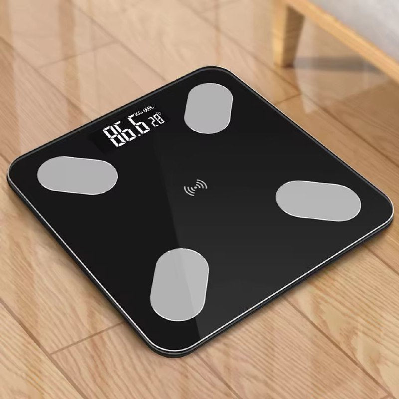 ميزان رقمي ذكي للوزن باللون الأسود، يحتوي على شاشة عرض رقمية Balance