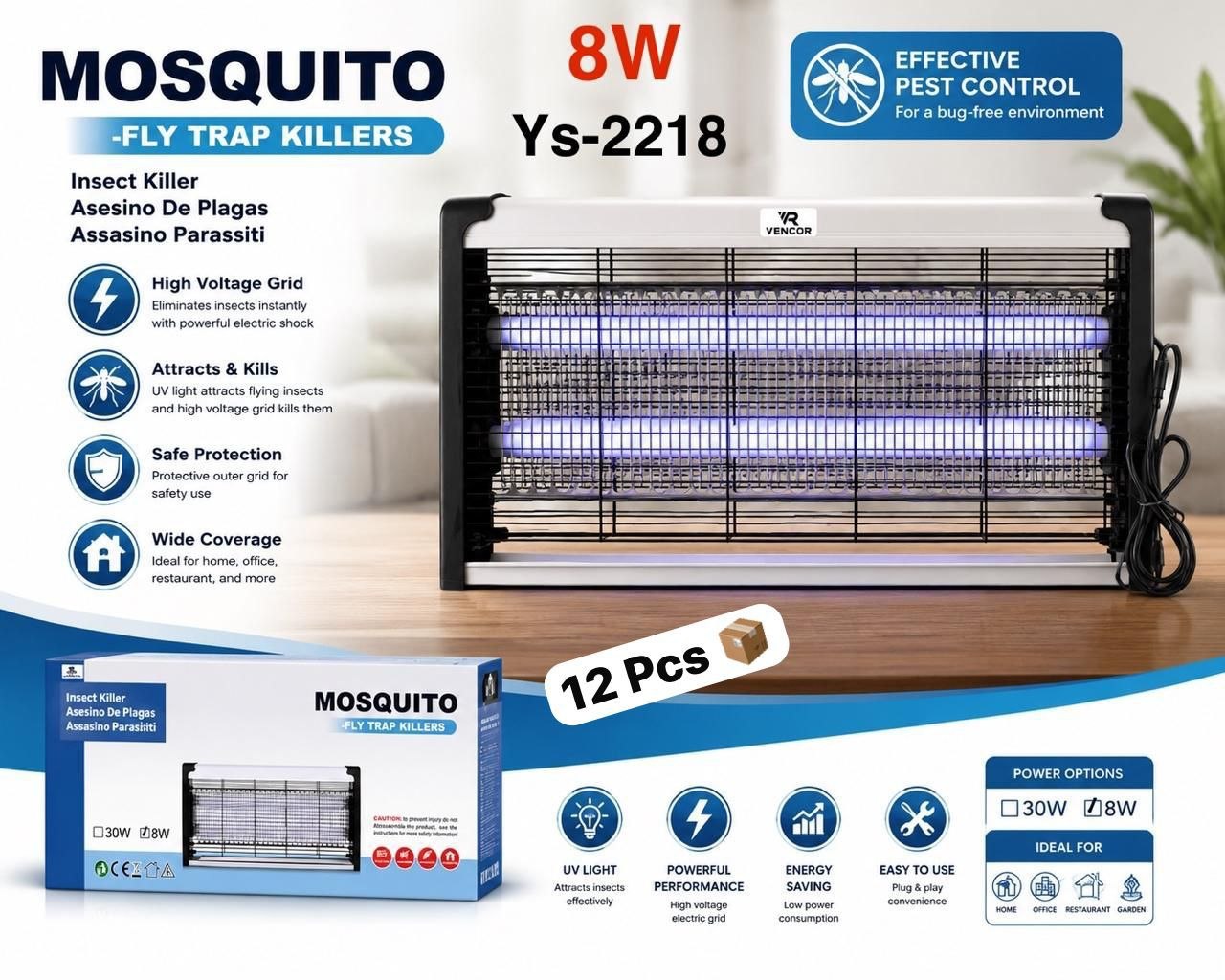 YS-2218 8W Destructeur d'insectes électrique جهاز قتل الحشرات الكهربائي للقضاء على البعوض والذباب