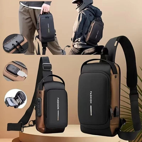 Sac à bandoulière USB antivol multifonction pour hommes حقيبة كتف متعددة الوظائف مضادة للسرقة مزودة بمنفذ USB للرجال