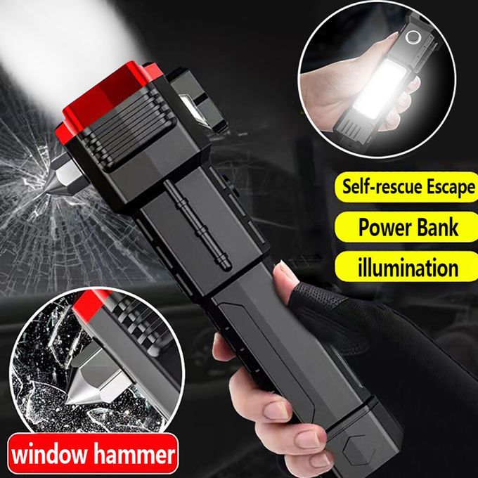 مصباح يدوي LED فائق السطوع مع مطرقة أمان وشحن عبر USB Lampe de poche LED super lumineuse avec marteau de sécurité, chargement