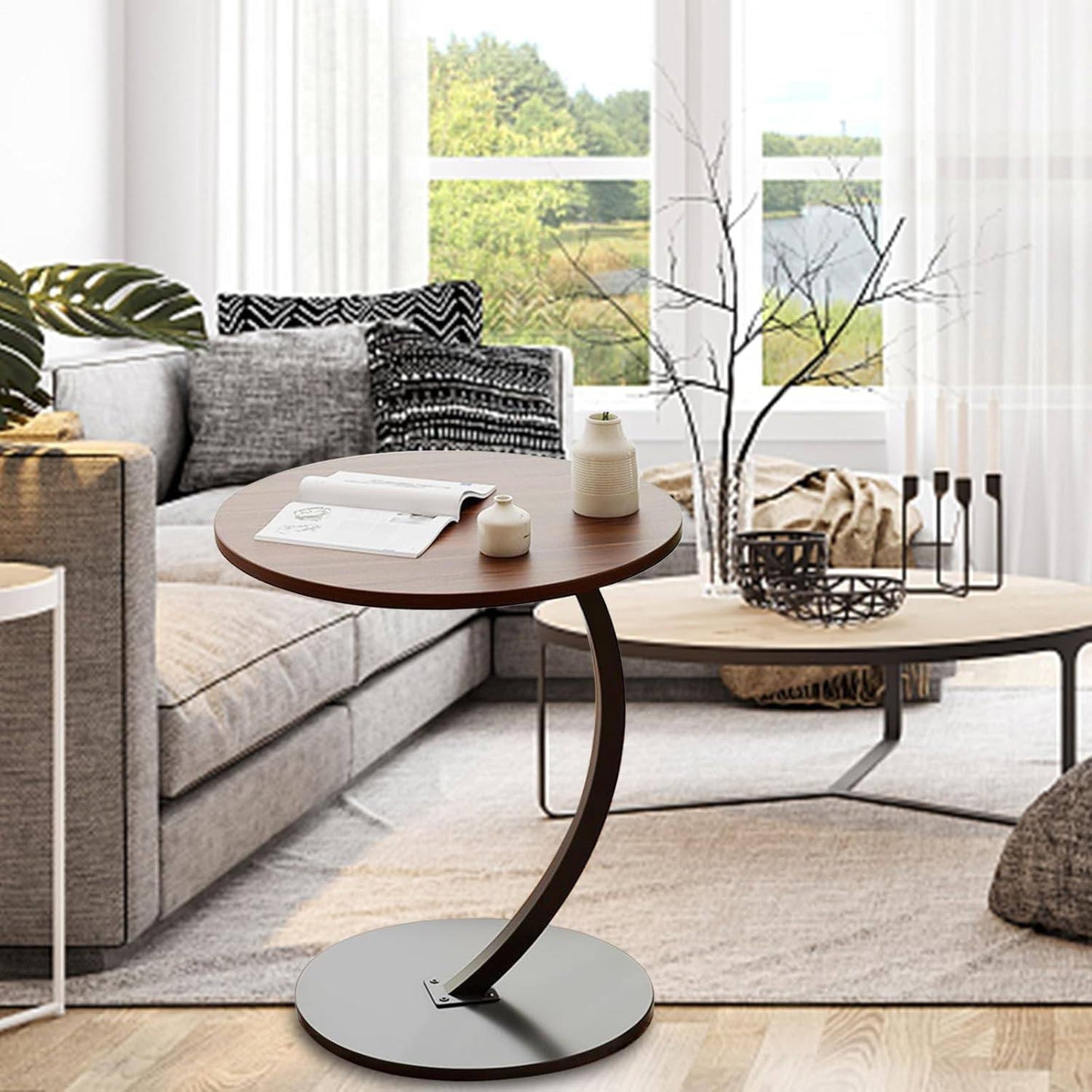 طاولة جانبية دائرية خشب بتصميم عصري