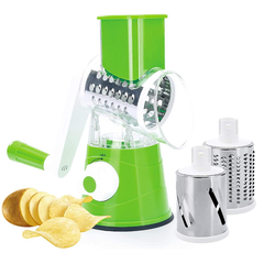 Râpe à fromage à tambour manuelle pour table مبشرة جبن يدوية دوارة بثلاث شفرات أسطوانية من الفولاذ المقاوم للصدأ قطاعة دوارة محمولة