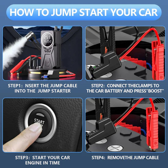 Démarreur de batterie portable 5 en 1 avec compresseur d'air جهاز بدء تشغيل السيارة مع ضاغط هواء