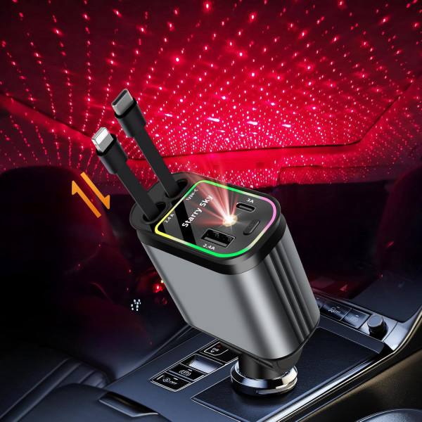 شاحن سيارة 4 في 1 بتصميم سماء مرصعة بالنجوم Chargeur de voiture 4 en 1 Ciel étoilé, projecteur de ciel étoilé