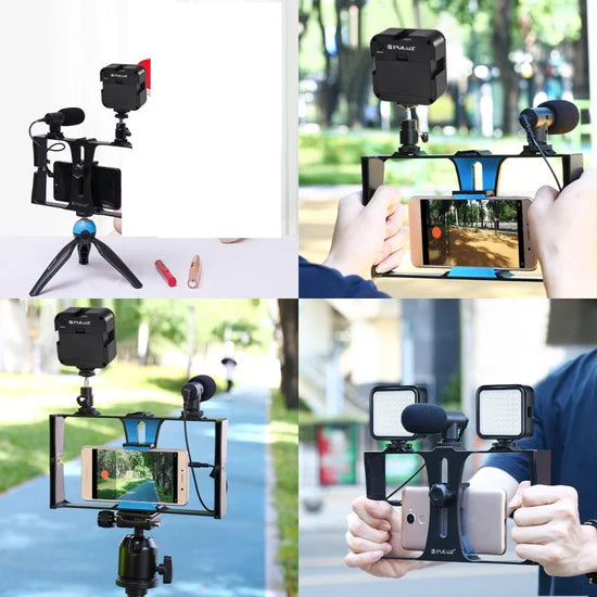 Kit d'éclairage LED 4 en 1 pour vlogging, selfies مجموعة إضاءة LED 4 في 1 للبث المباشر لتصوير السيلفي وكاميرات الفيديو للهواتف الذكية مع ميكروفون