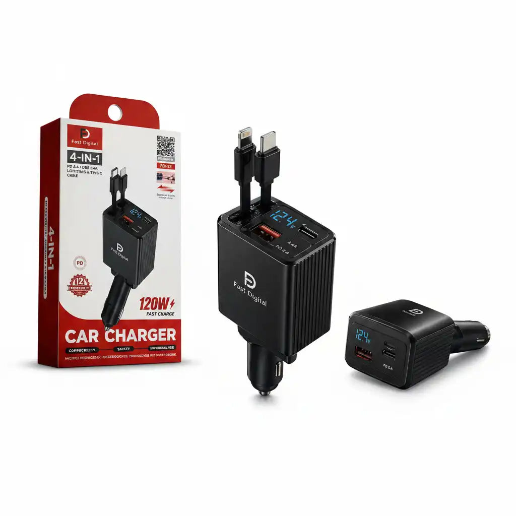 Chargeur de voiture 4-en-1 Fast Digital 120W