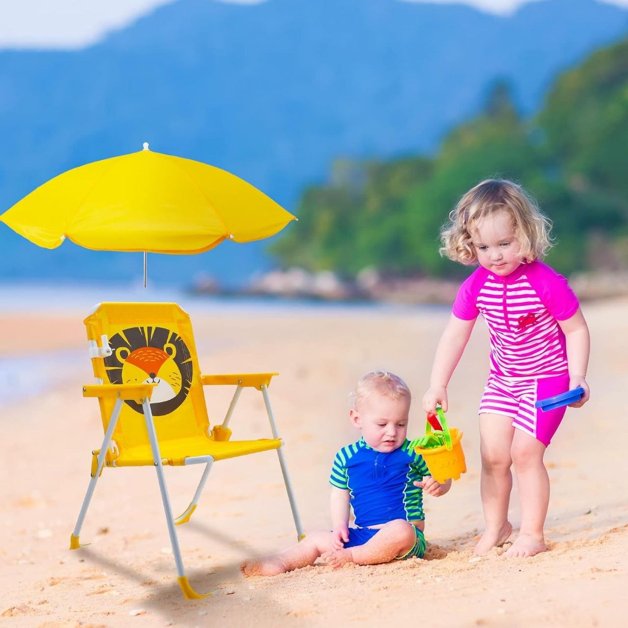 Chaise de plage pliante jaune pour enfant كرسي شاطئ أصفر قابل للطي للأطفال