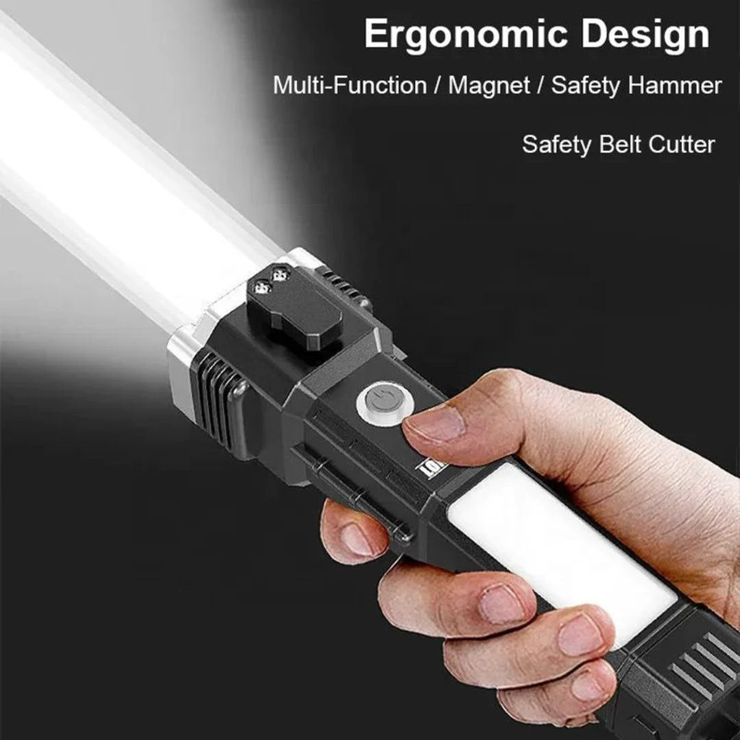 Lampe torche LED 3W Rechargeable Avec Marteau Coupe-Vitre et Coupe-Ceinture