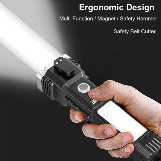 Lampe torche LED 3W Rechargeable Avec Marteau Coupe-Vitre et Coupe-Ceinture