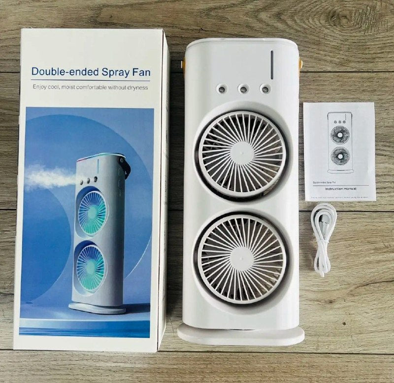 مروحة تكييف هواء صغيرة برأسين، 3 سرعات، قابلة لإعادة الشحن Double ended Spray Fan Ventilateur mini Climatiseur à Double tête