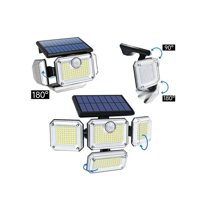 Applique murale solaire à LED avec capteur de mouvement, 4 têtes réglables مصباح جداري يعمل بالطاقة الشمسية بتقنية LED مزود بمستشعر حركة
