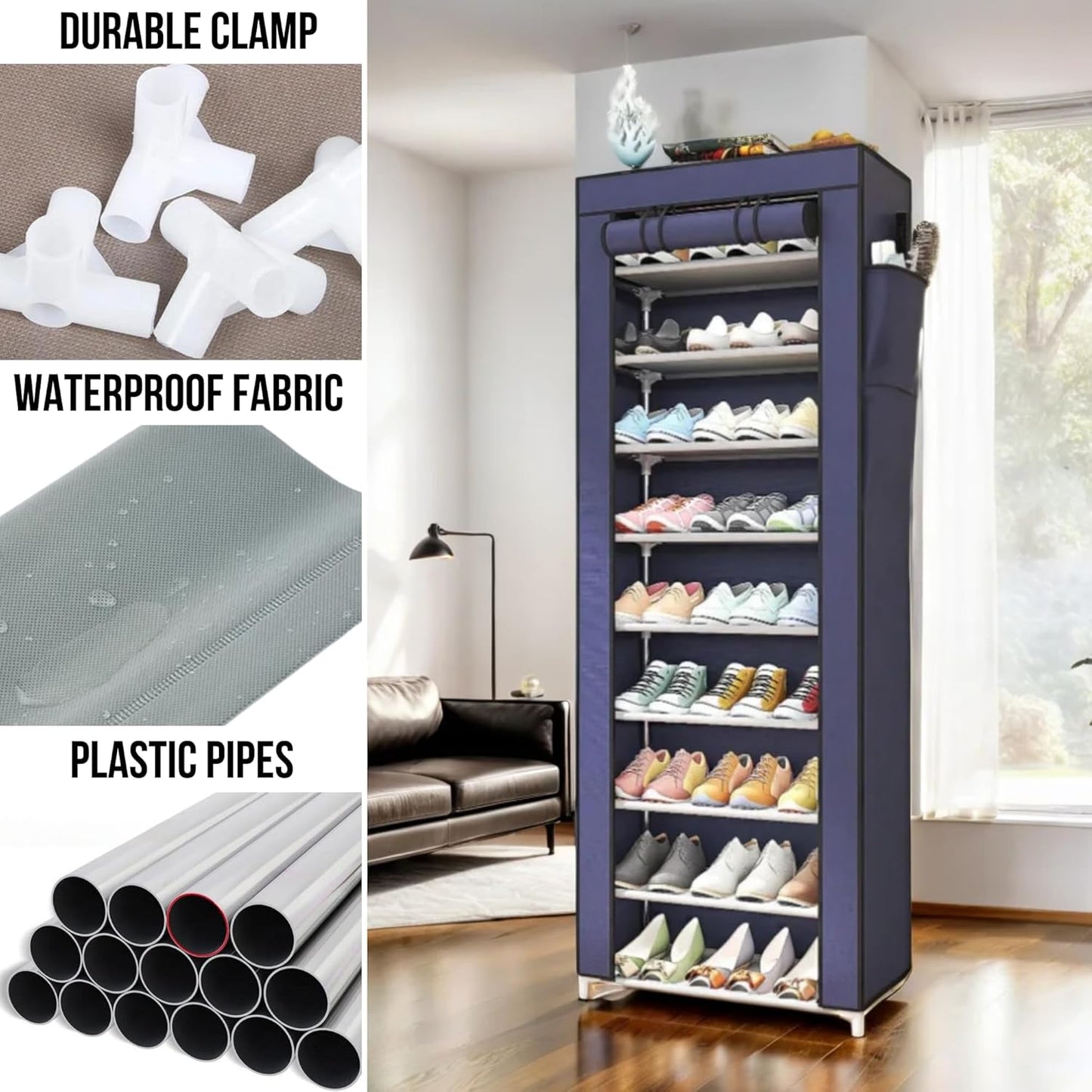 Étagère chaussures tissu rangement pratique رف أحذية قماشي للتخزين العملي