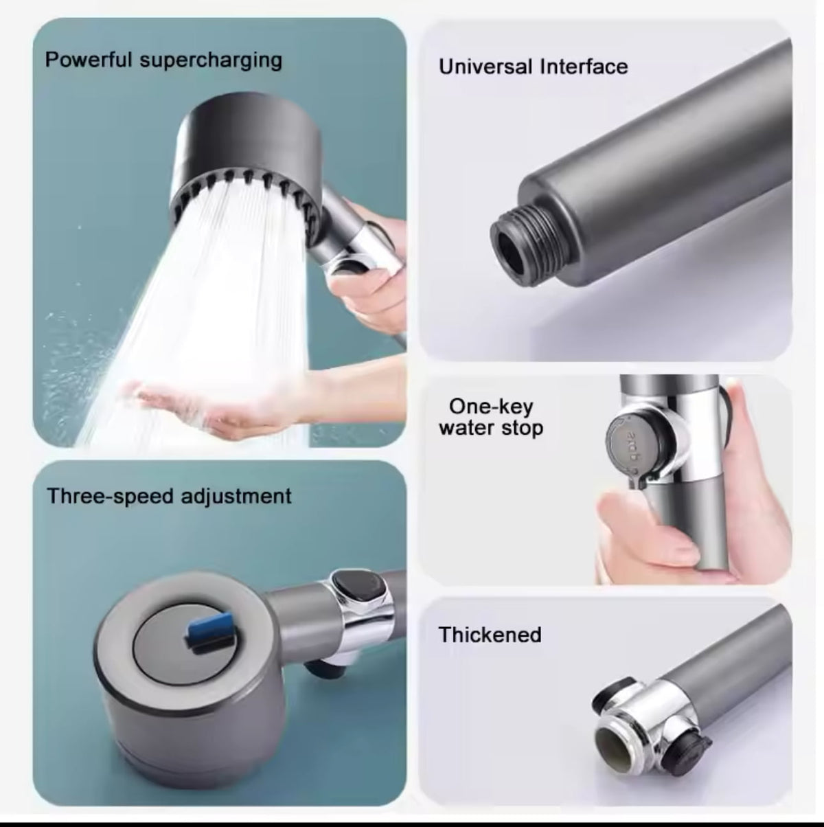 TURBOCHARGED SHOWER HEAD رشاشة دوش رأس دش عالي الضغط مع مرشح مدمج Pommeau de douche haute pression avec filtre intégré Turbocharged Shower Head