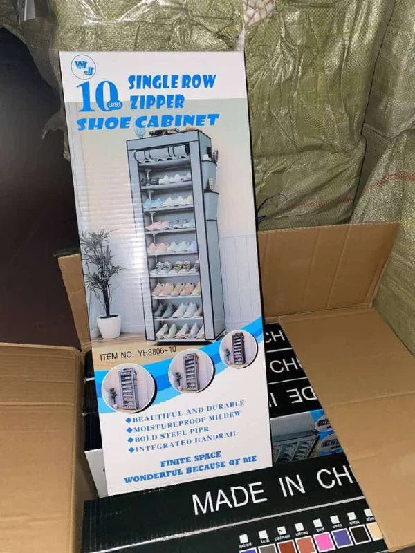 Single row zipper shoe cabinet 10 Armoire à chaussures à 10 étagères avec fermeture éclair خزانة أحذية بسحّاب 10 أرفف