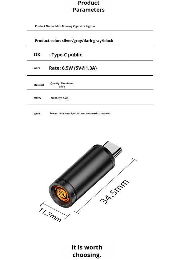 ولاعة من النوع C للهواتف Briquet USB Type-C pour téléphone, mini briquet de poche sans flamme