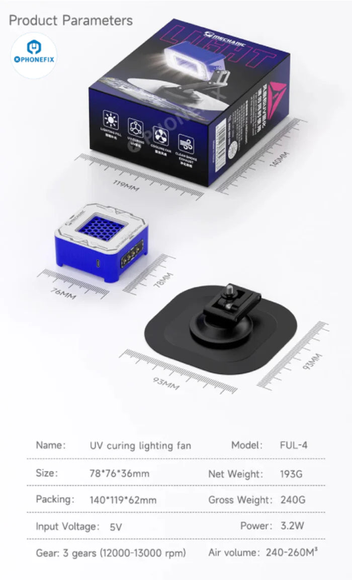 Extracteur de fumée de refroidissement pour lampe de polymérisation UV MECHANIC FUL-4