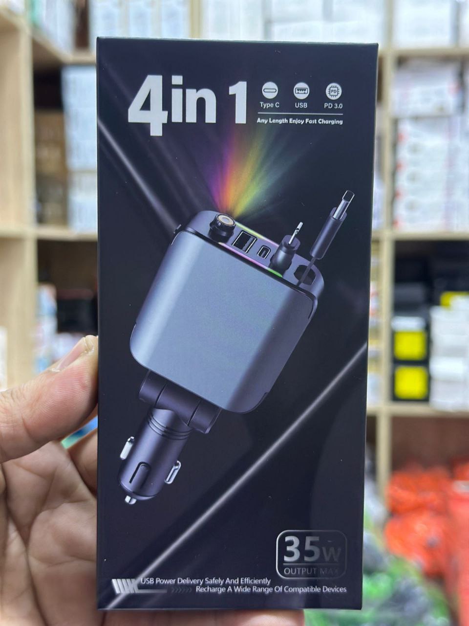 شاحن سيارة قابل للسحب Chargeur Voiture 4en1 Rétractable 120W avec toit Starlight
