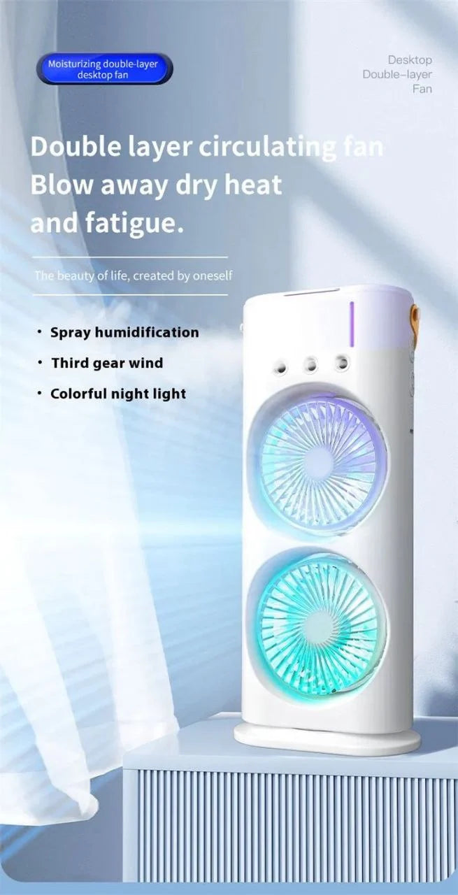 مروحة تكييف هواء صغيرة برأسين، 3 سرعات، قابلة لإعادة الشحن Ventilateur mini Climatiseur à Double tête