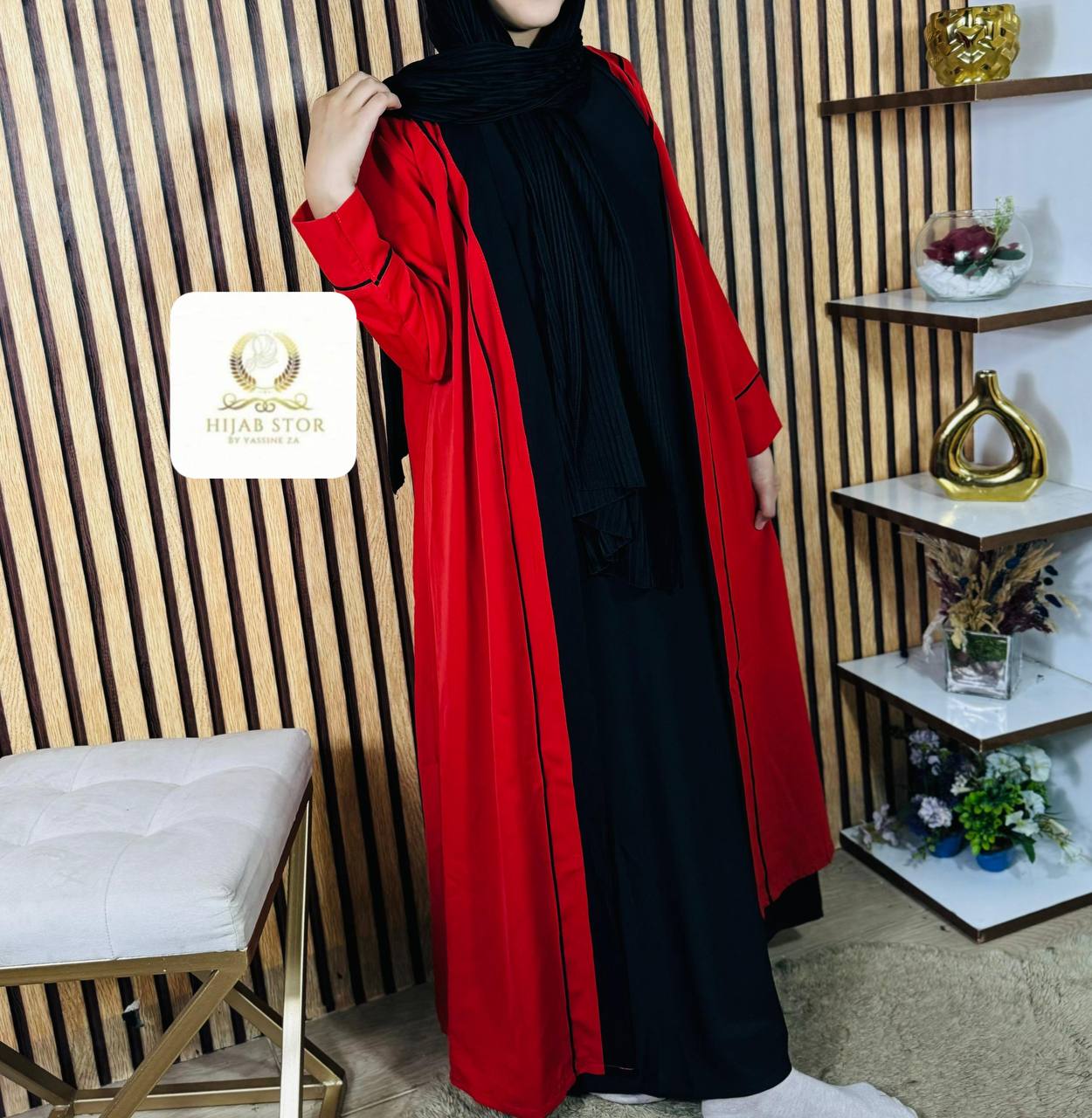 عباءة قطعتين  كيمونو و جيلي ثوب كريب روزا