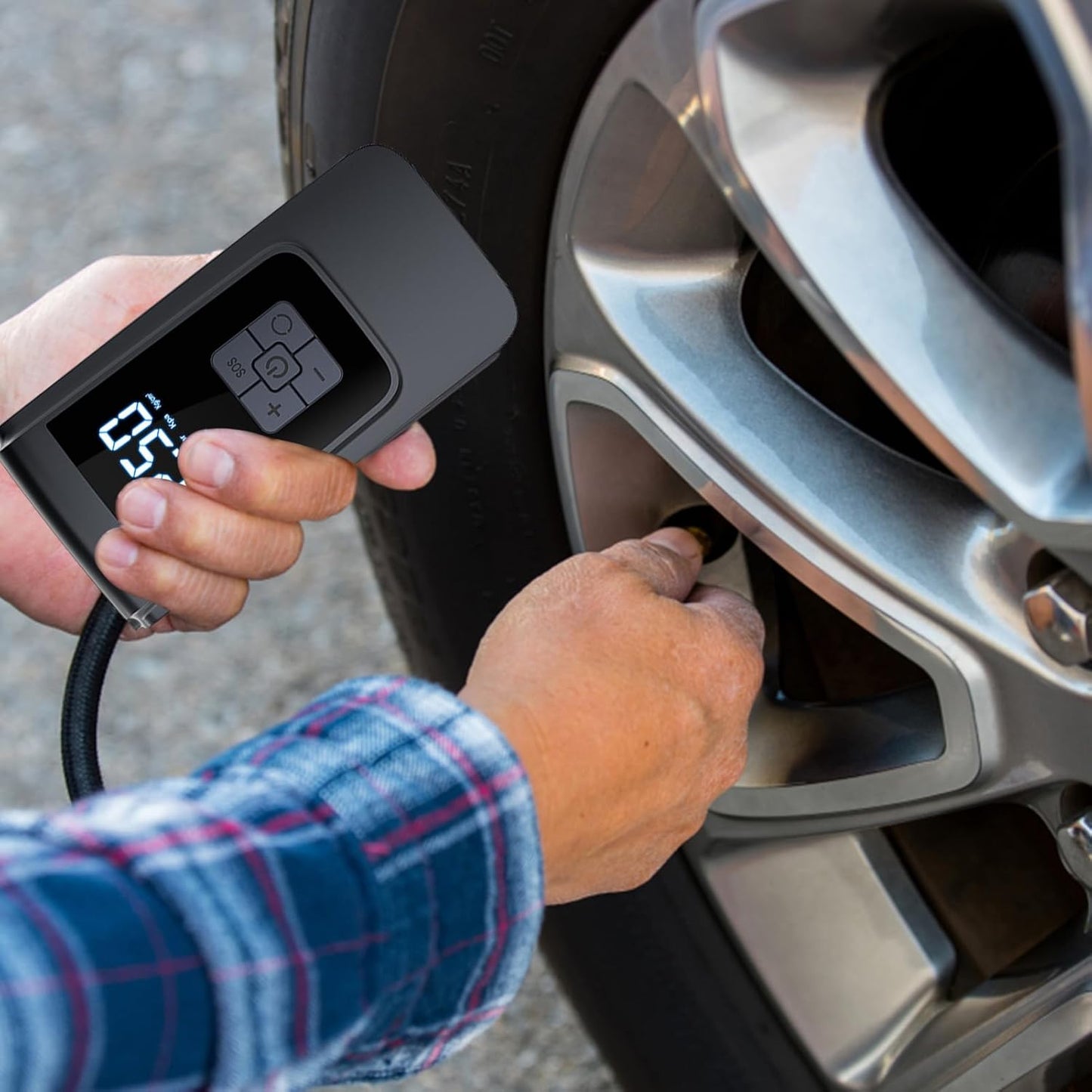 مضخة هواء كهربائية ذكية للكشف عن الإطارات بطارية طويلة الأمد Pompe à air électrique Gonfleur de pneu Portable Compresseur d'air pour voiture