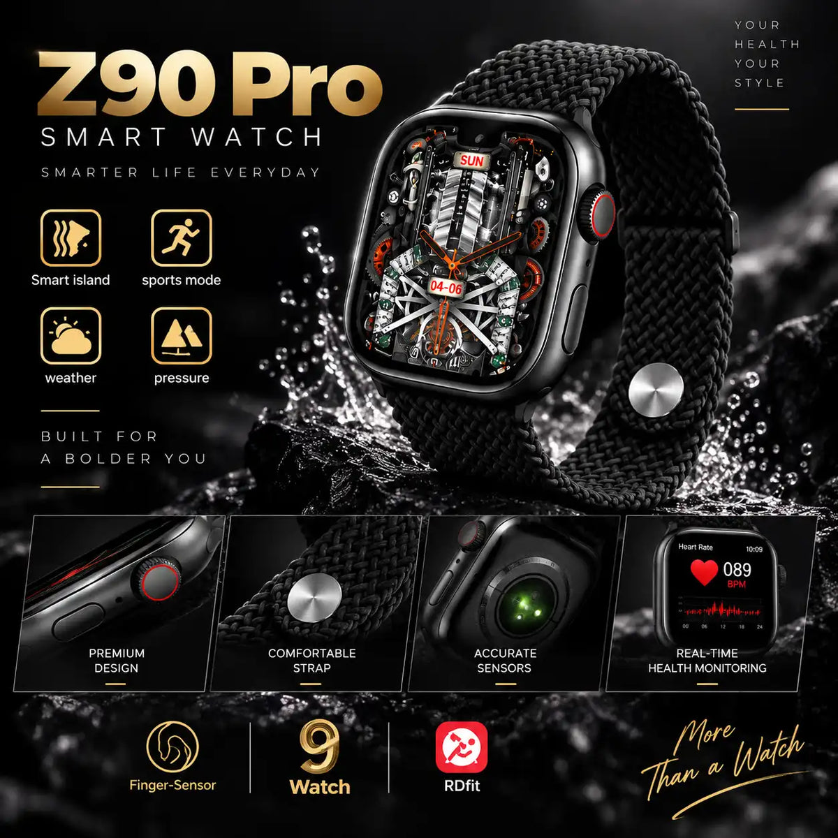 Montre Connectée AMOLED Bluetooth avec Suivi Santé et Modes Sportifs Z90 PRO RDFIT
