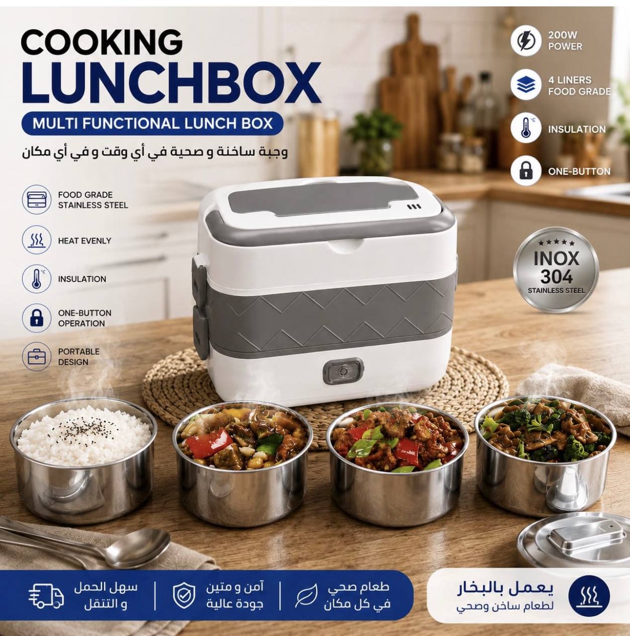 صندوق غداء ساخن وطباخ كهربائي متعدد الوظائف بسعة 2 لتر Boîte à repas lunch box chauffante et cuiseure électrique