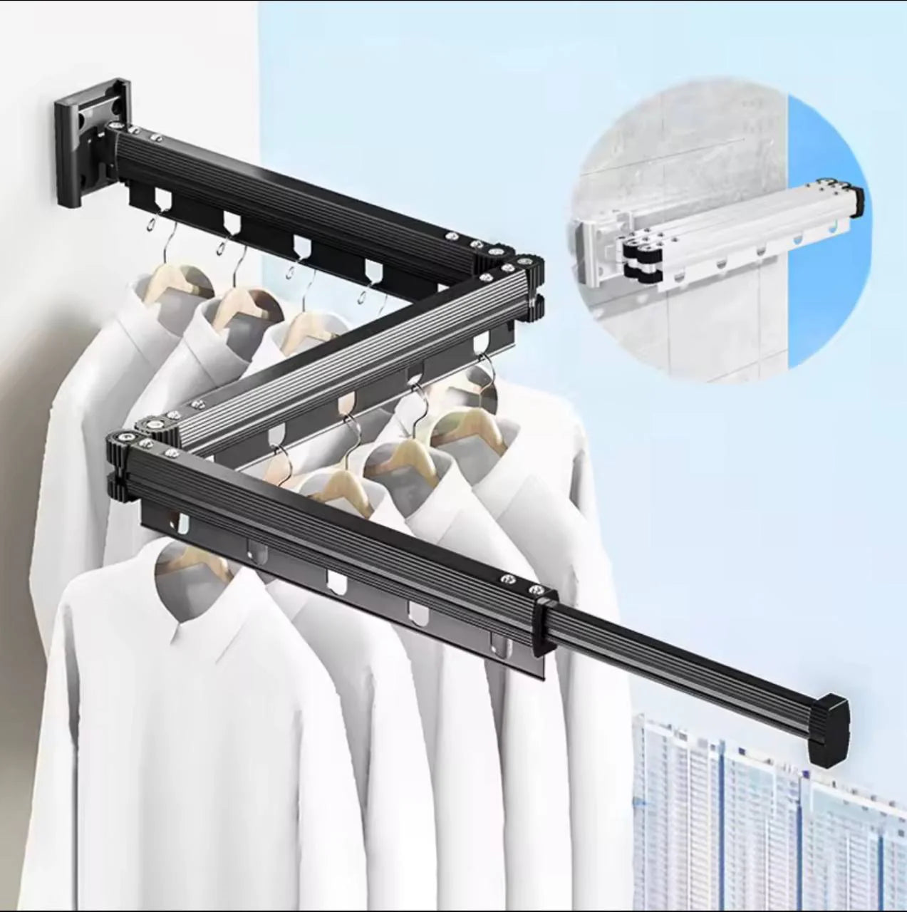 Etendoir pliable mural Support à Linge Rétractable حبل غسيل قابل للطي مثبت على الحائط