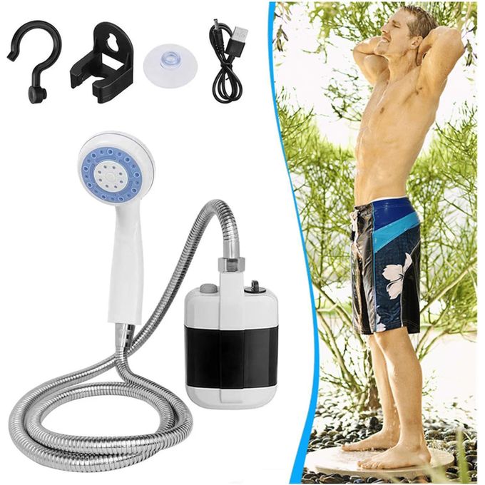 دُش خارجي محمول يعمل ببطاريات قابلة للشحن، مثالي للسفر والتخييم أو غيرها من المغامرات Douche portable d'extérieur fonctionnant avec des batteries rechargeables, idéal pour les voyages