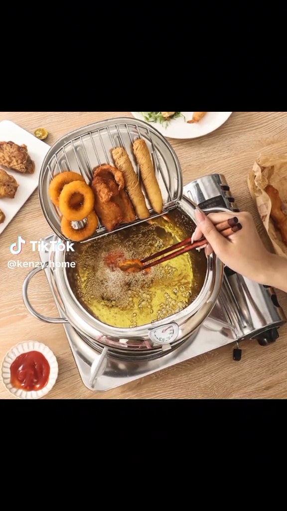 poêle à tempura japonaise قدر قلي عميق للمطبخ مع ميزان حرارة وغطاء، مقلاة من الفولاذ المقاوم للصدأ، مقلاة تمبورا يابانية