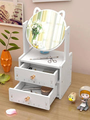 صندوق تخزين الماكياج عصري مع مرآة للنساء لتنظيم المجوهرات