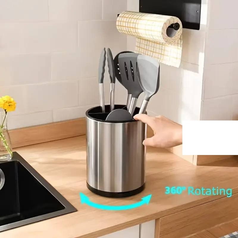 Rangement à Ustensiles de Cuisine en Acier Inoxydable منظم أدوات المطبخ المصنوع من الفولاذ المقاوم للصدأ والقابل للدوران 360 درجة