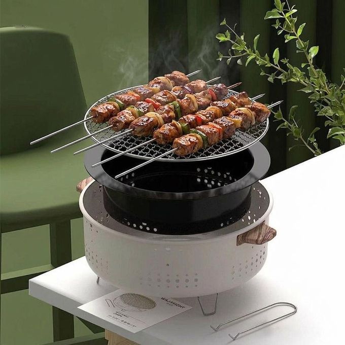شواية فحم دائرية محمولة متعددة الأغراض توضع على الطاولة Barbecue de Table Rond Portatif Grill à Charbon Multi-usage