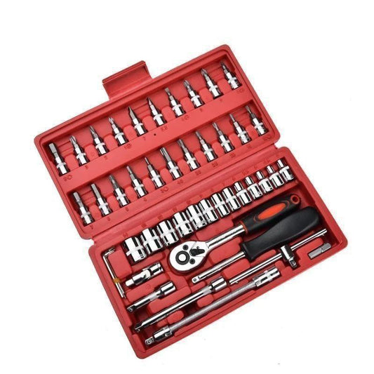 مجموعة أدوات يدوية مكونة من 46 قطعة، مجموعة مقابس Kit d'outils à main 46 pièces,jeu de douilles,clé à cliquet rapide, Ensemble de clés à douille combinées