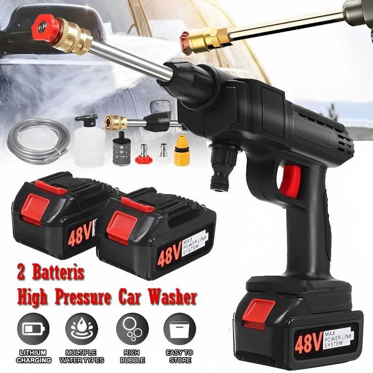 مسدس رش المياه الكهربائي القابل للشحن مع بطاريتين Pistolet  Pulvérisateur d'eau rechargeable 48 V avec double batterie
