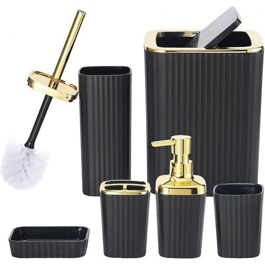 Kit Accessoires Salle de Bain 6Pièces Moderne Distributeur de Savon, Brosse WC, Porte Savon et Gobelet طقم إكسسوارات حمام