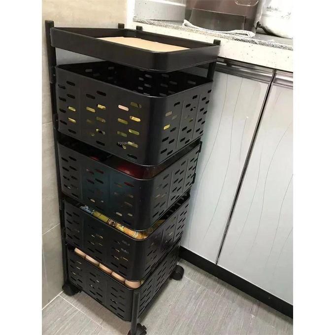 Etagère de rangement rotative 5 niveaux à roulettes, chariot cuisine multifonction mobile رف تخزين دوار بخمسة مستويات على عجلات، عربة مطبخ متنقلة متعددة الوظائف