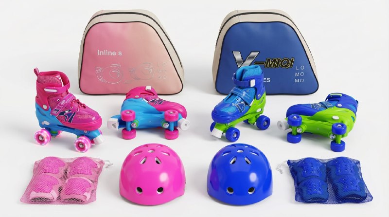 أحذية تزلج أطفال مع واقيات شاملة Patins à roulettes enfants