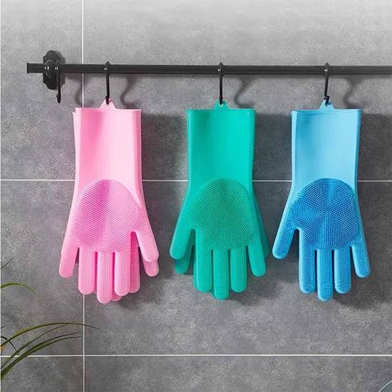 قفازات تنظيف متعددة الوظائف من السيليكون Gants sont des gants de nettoyage multifonctions en silicone avec brosses intégrées