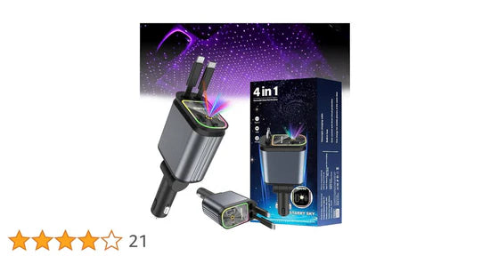 شاحن سيارة قابل للسحب 4 في 1 Chargeur de Voiture 4-en-1 Starlight Rétractable