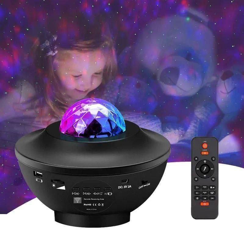 جهاز عرض ليلي مزود بإضاءة على شكل نجمة مصباح موسيقى Projector night light star lampe de musique romantique LED 3en1 avec télécommande minuterie haut-parleur