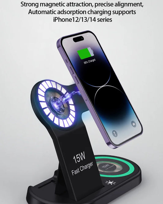 Fast charger 15W 15W 3-en-1 chargeur de téléphone sans fil multifonction pliable réglable charge sans fil AK1006