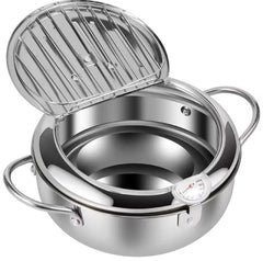 poêle à tempura japonaise قدر قلي عميق للمطبخ مع ميزان حرارة وغطاء، مقلاة من الفولاذ المقاوم للصدأ، مقلاة تمبورا يابانية