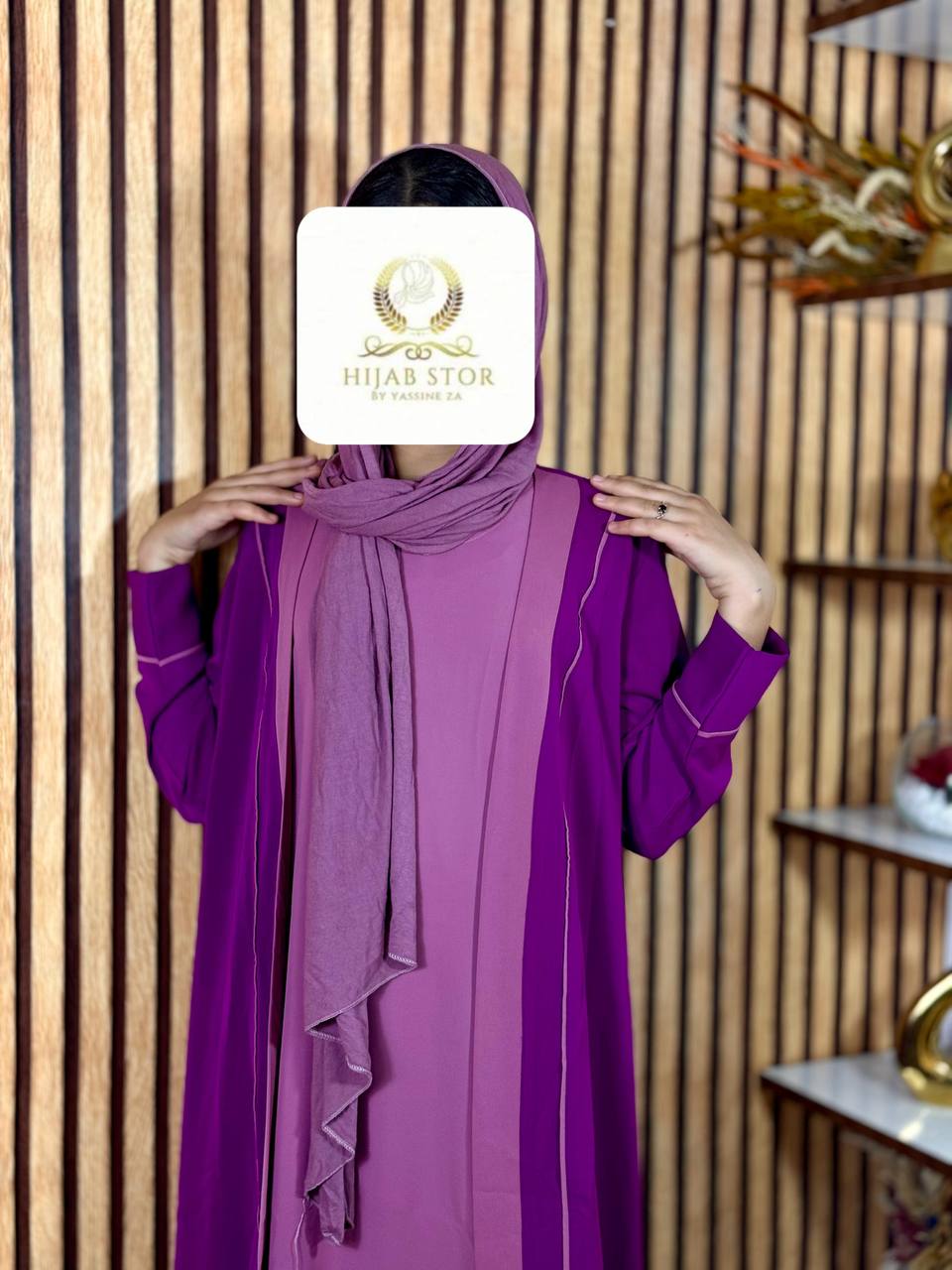 عباءة قطعتين  كيمونو و جيلي ثوب كريب روزا