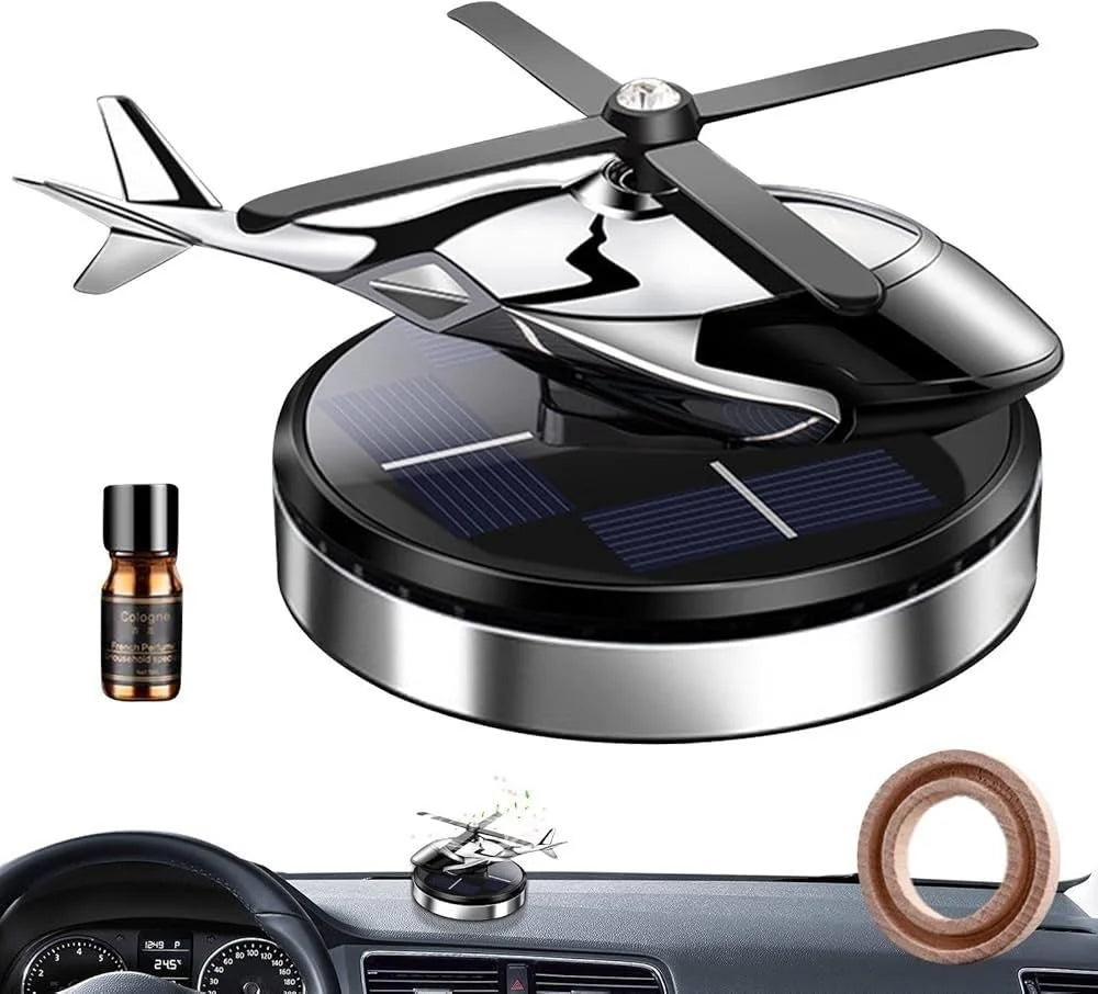 معطر جو للسيارة يعمل بالطاقة الشمسية على شكل طائرة هليكوبتر Hélicoptère à énergie solaire diffuseur d'aromathérapie rotatif pour voiture
