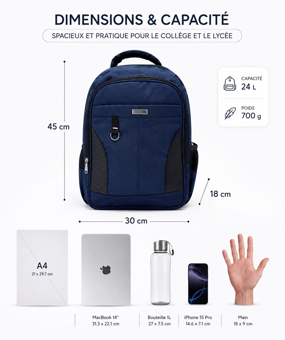 حقيبة ظهر كمبيوتر ، ترفيه عمل ، سفر ، حقيبة مدرسية للطلاب Sac à dos d'affaires de luxe pour ordinateur portable de grande capacité