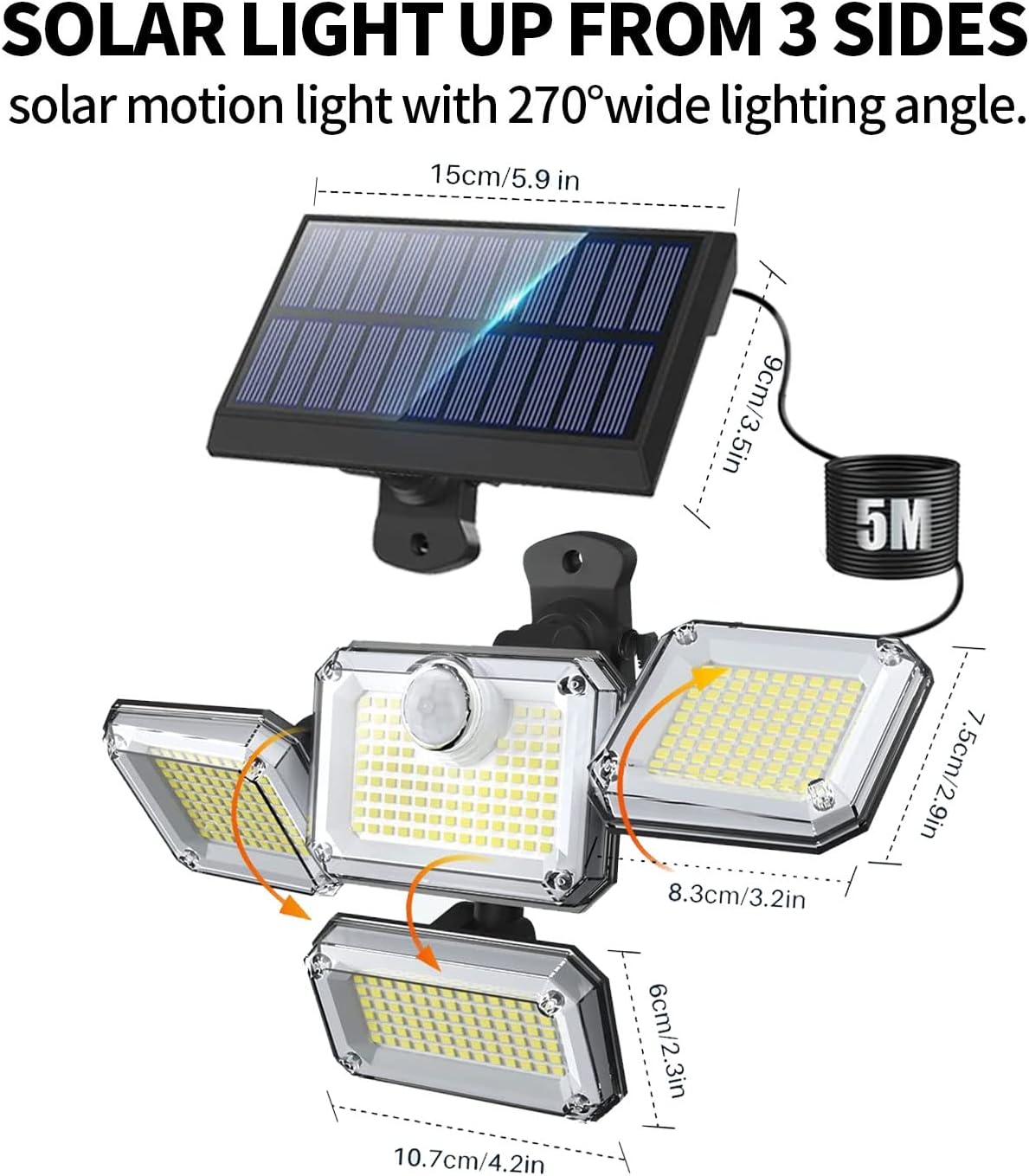 مصباح شمسي خارجي مع مستشعر حركة Lampe solaire d'extérieur à détecteur de mouvement 333 LED