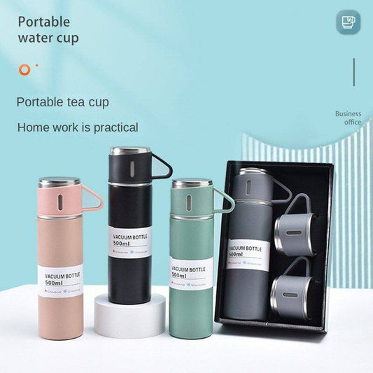 Thermos à double couche 500ml, en acier inoxydable, avec 3 tasse