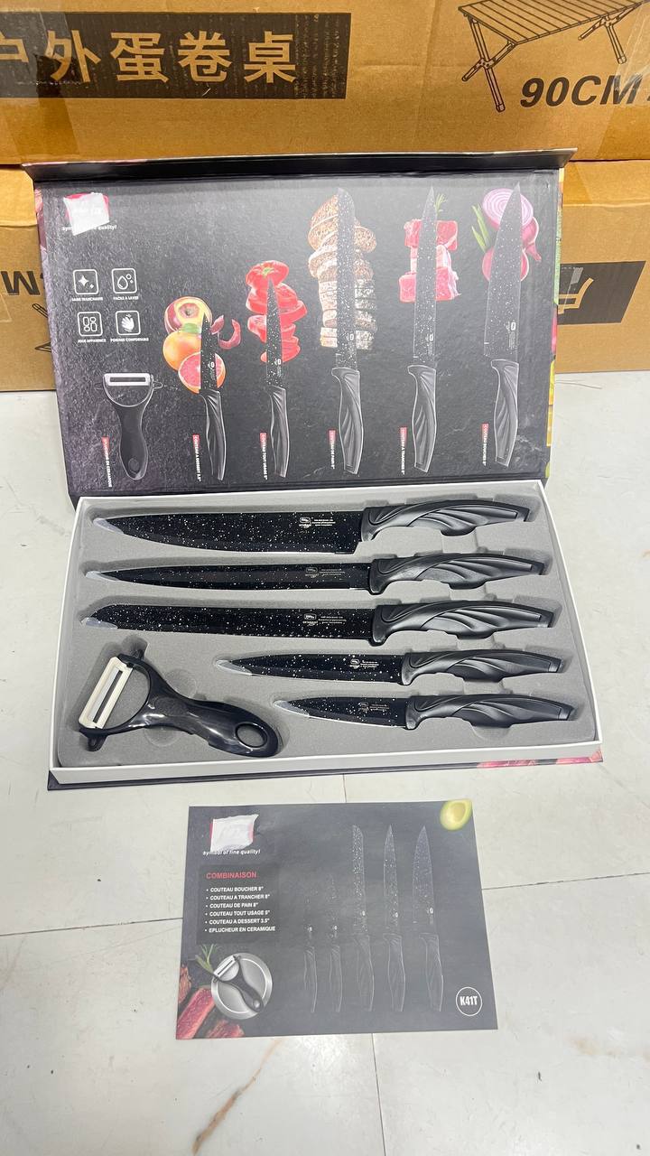 طقم سكاكين مطبخ من الفولاذ المقاوم للصدأ مكون من 6 قطع Ensemble de Couteaux de Cuisine 6 Pièces Acier Inoxydable