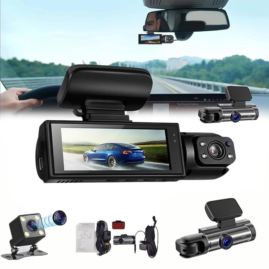كاميرا لوحة قيادة بثلاث قنوات ثلاث عدسات Caméra de tableau de bord dashcam à 3 canaux